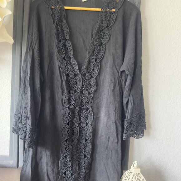 New La Blanca Black Embroidered Swim Coverup Tunic XL - Picture 1 of 3